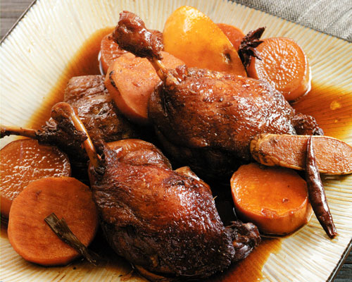 Red-Roast Duck Legs with Sweet Potatoes and Daikon Recipe – Asian